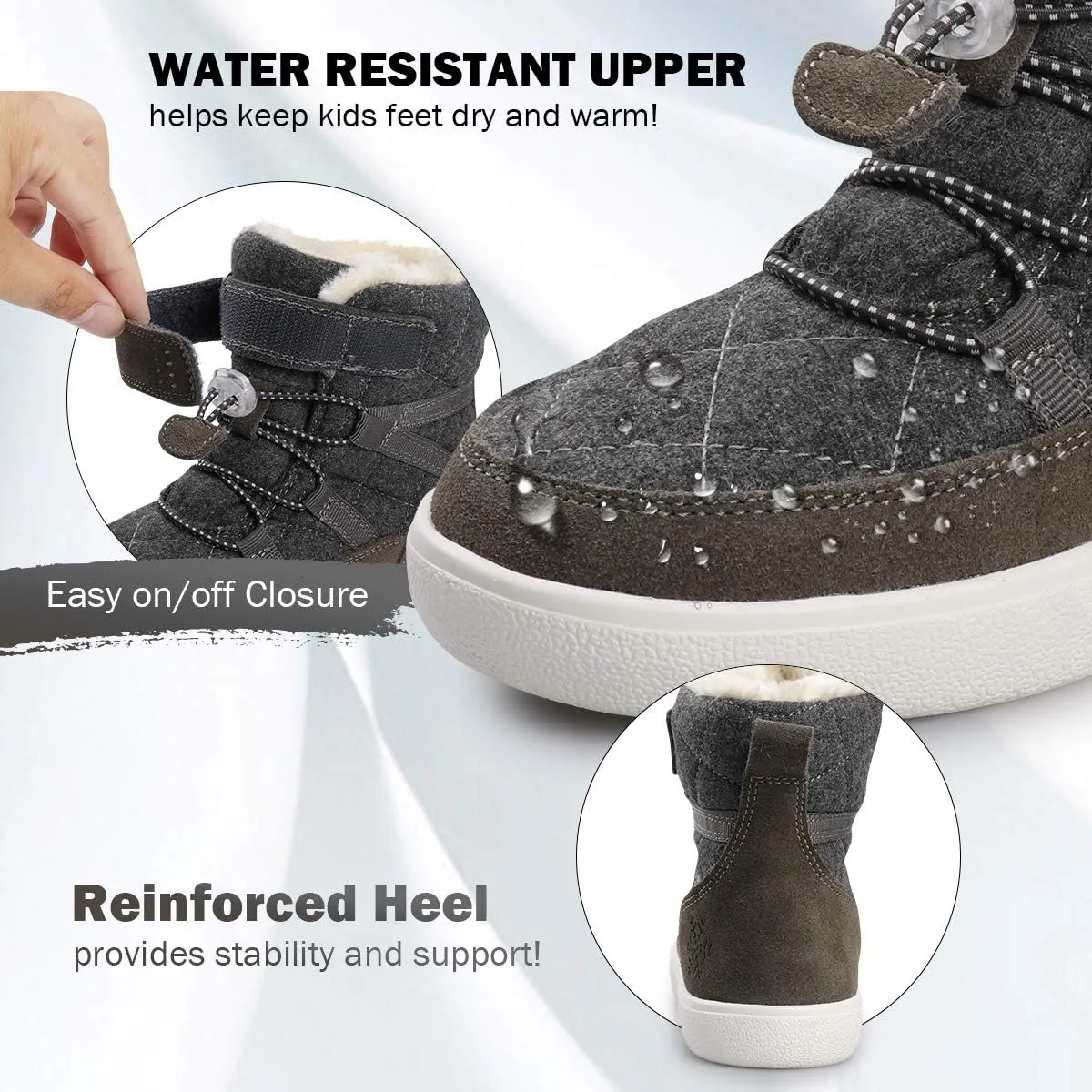 Boys Snow Boots Boys Winter Boots for Kids Waterproof Winter Snow Boots for Boys Warm Fur Lined Slip Resistant Outdoor (Toddler/Little Boys)