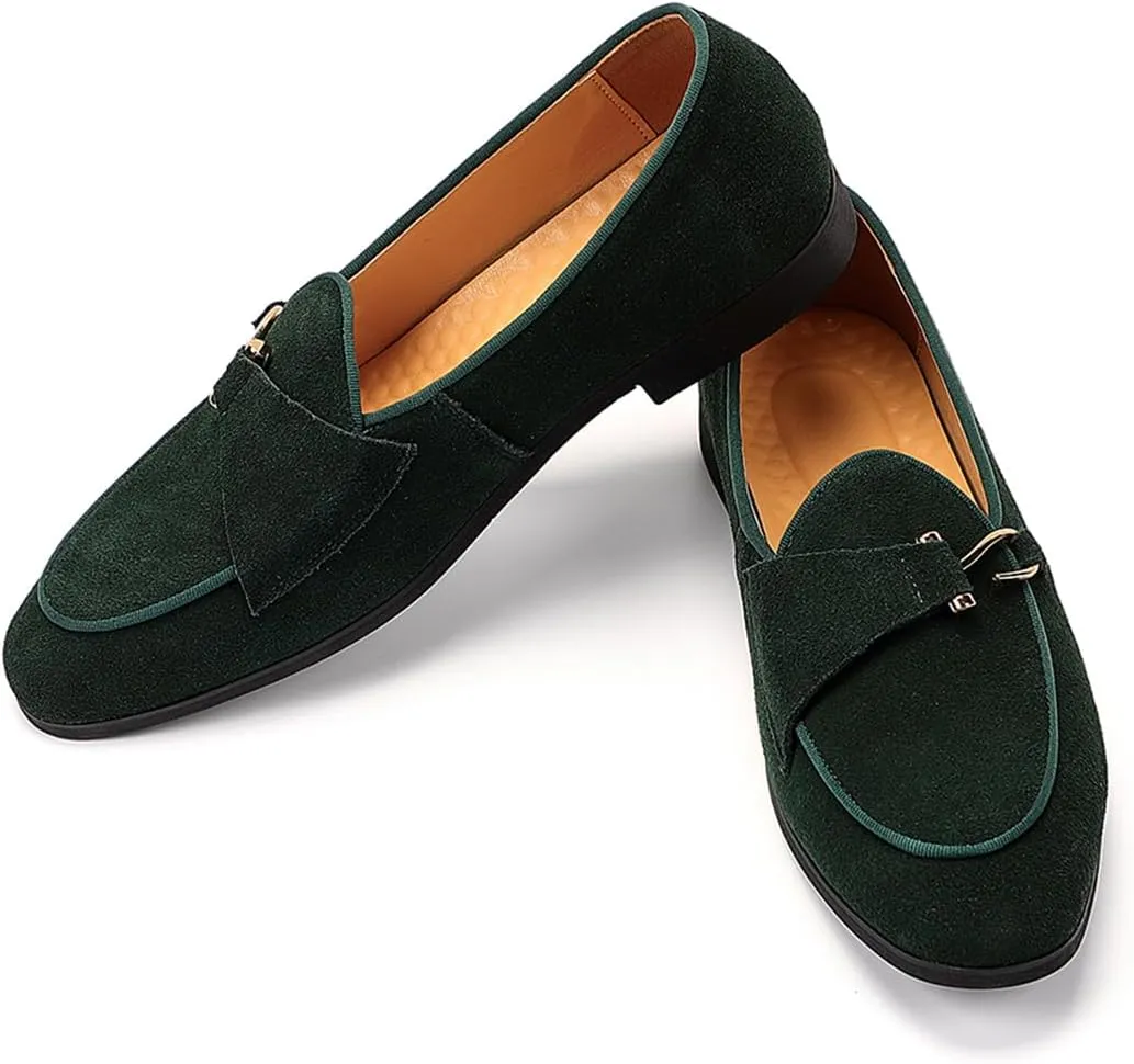 ByErz Men Suede Loafers Slip-On Dress Shoes Business and Parties Formal Events Smoking Slippers Loafers