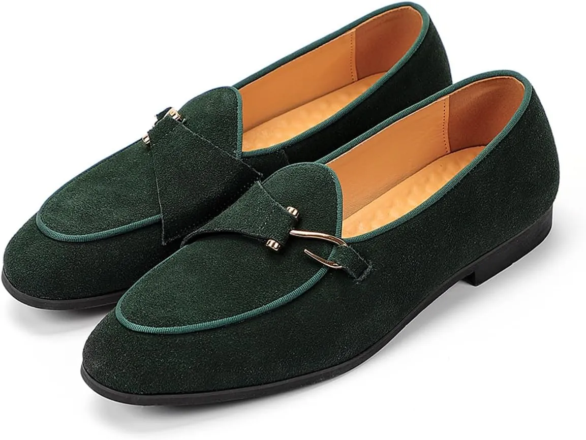 ByErz Men Suede Loafers Slip-On Dress Shoes Business and Parties Formal Events Smoking Slippers Loafers