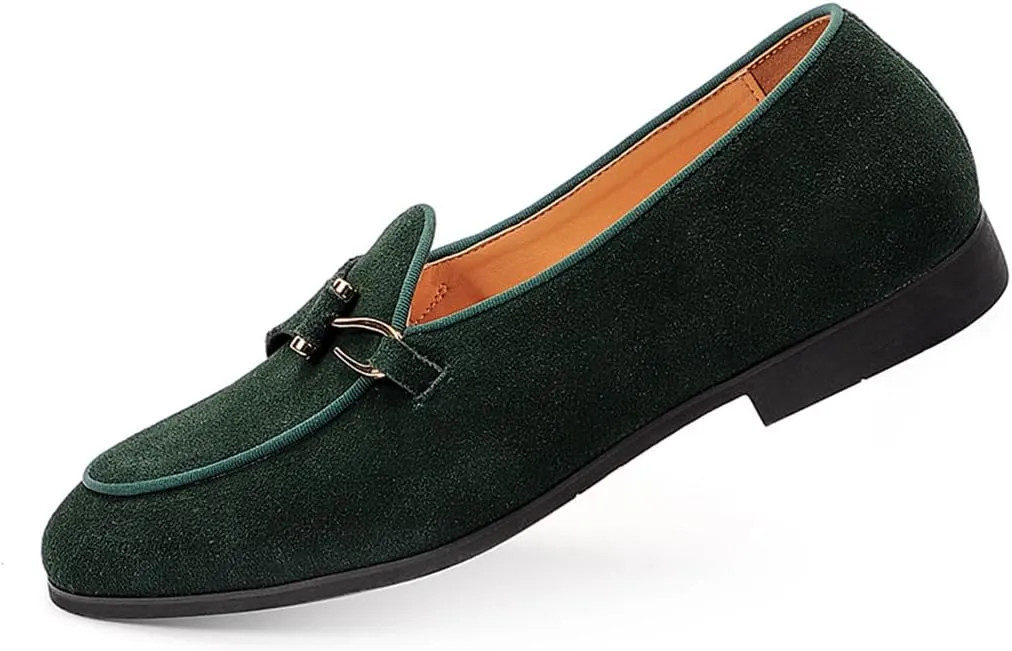 ByErz Men Suede Loafers Slip-On Dress Shoes Business and Parties Formal Events Smoking Slippers Loafers