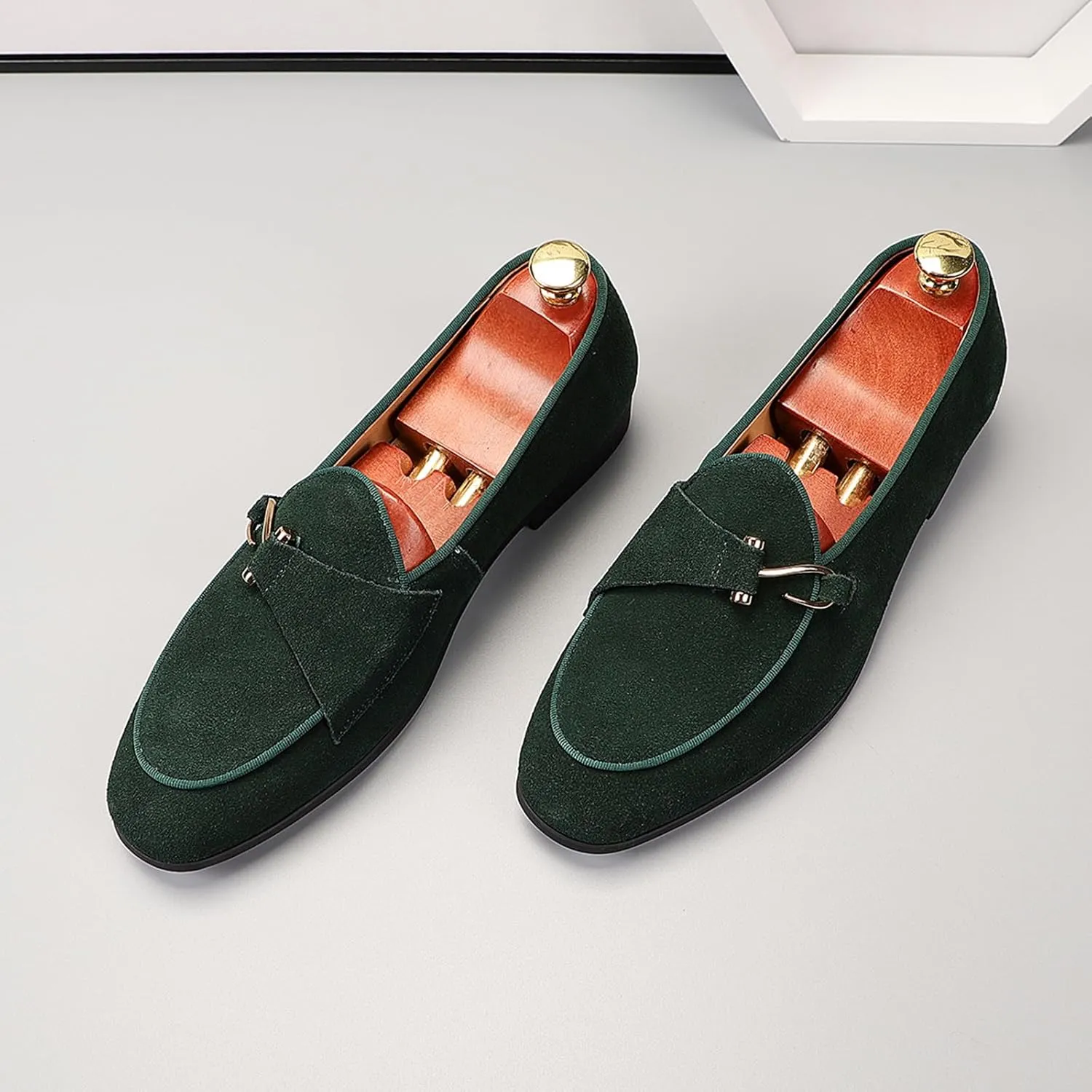ByErz Men Suede Loafers Slip-On Dress Shoes Business and Parties Formal Events Smoking Slippers Loafers