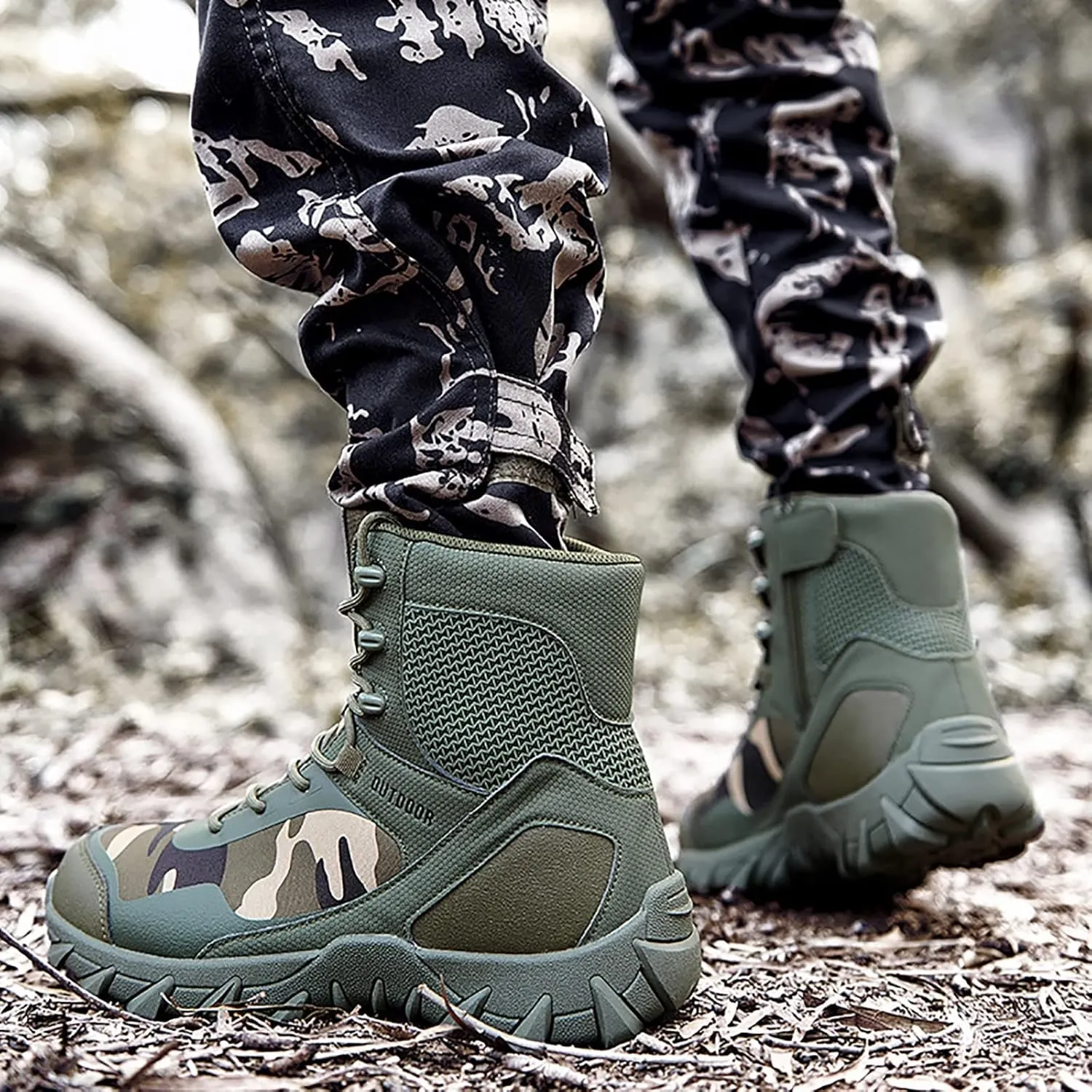 Casual Outdoor Hiking Shoes, Spring and Autumn High Top Waterproof Zipper Tactical Boots for Men, for Men's Field Training Tactical Camping Training Boots