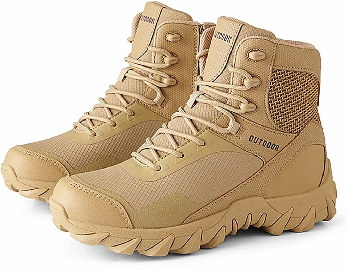 Casual Outdoor Hiking Shoes, Spring and Autumn High Top Waterproof Zipper Tactical Boots for Men, for Men's Field Training Tactical Camping Training Boots