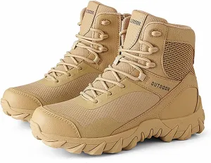 Casual Outdoor Hiking Shoes, Spring and Autumn High Top Waterproof Zipper Tactical Boots for Men, for Men's Field Training Tactical Camping Training Boots