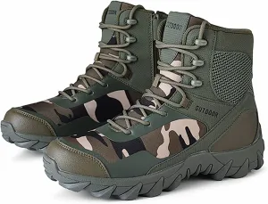 Casual Outdoor Hiking Shoes, Spring and Autumn High Top Waterproof Zipper Tactical Boots for Men, for Men's Field Training Tactical Camping Training Boots