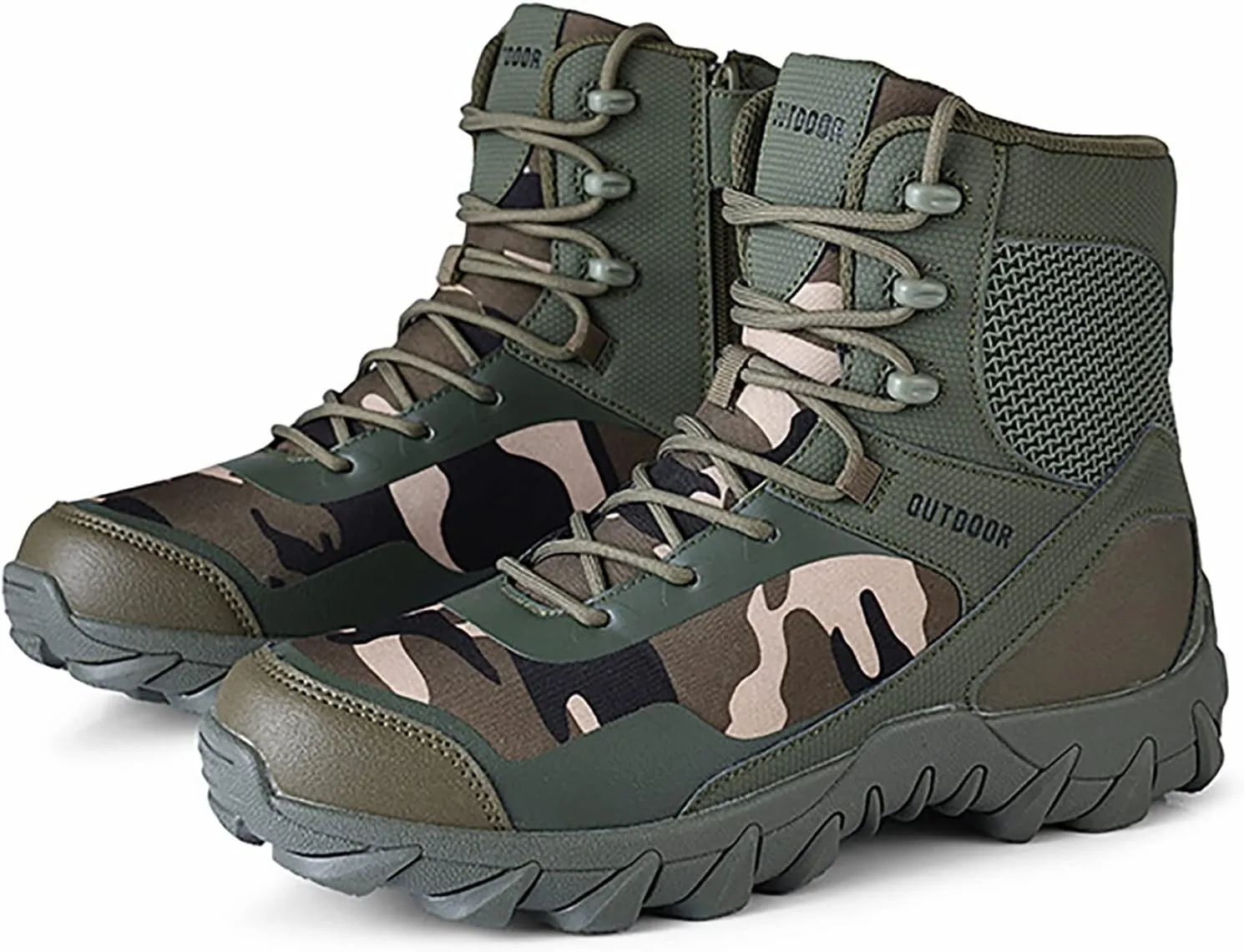 Casual Outdoor Hiking Shoes, Spring and Autumn High Top Waterproof Zipper Tactical Boots for Men, for Men's Field Training Tactical Camping Training Boots