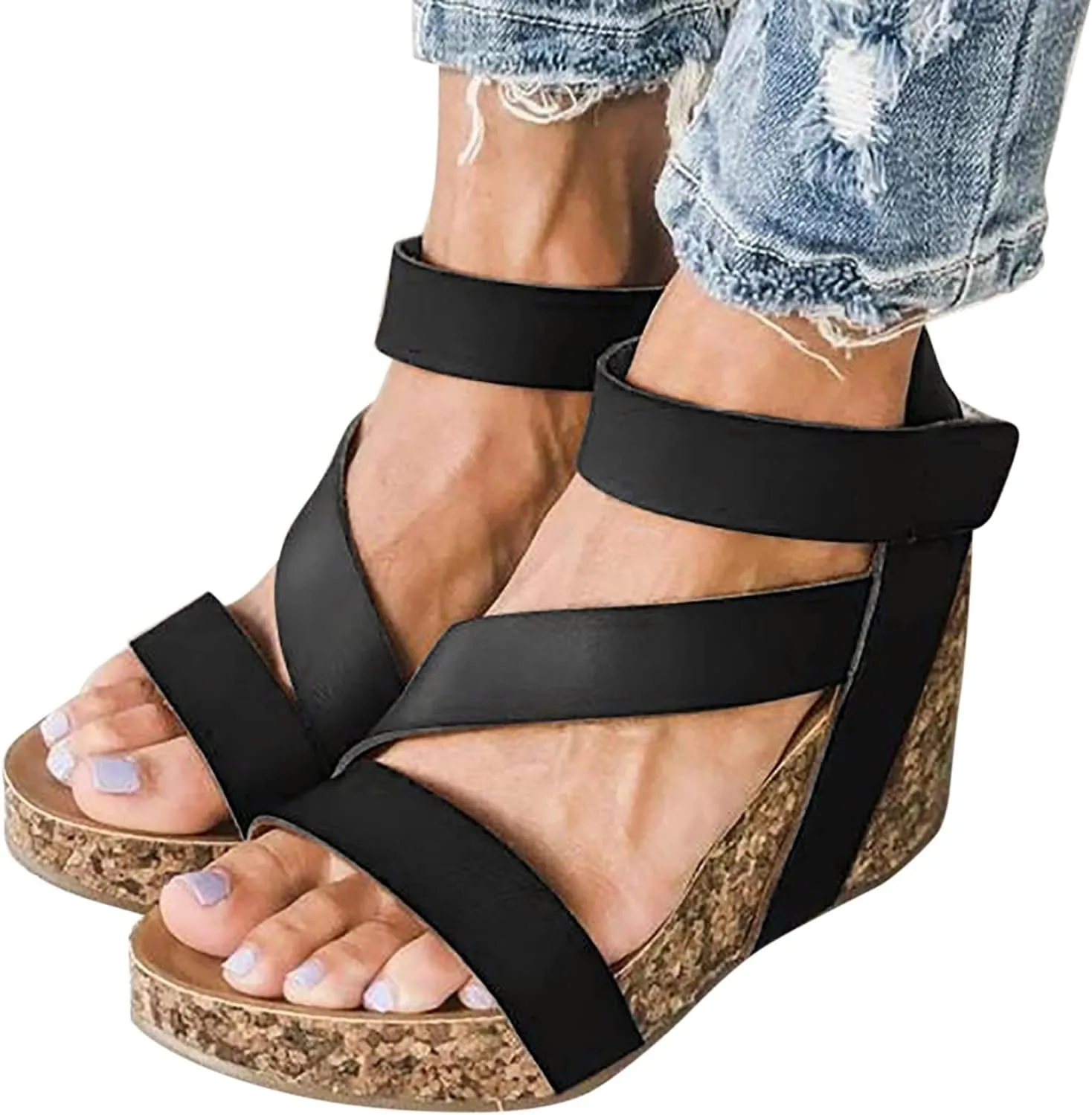Casual Sandals Women Hard Heel Wedge Sandals for Women Open Toe Shoes Comfortable Strap Beach Sandals
