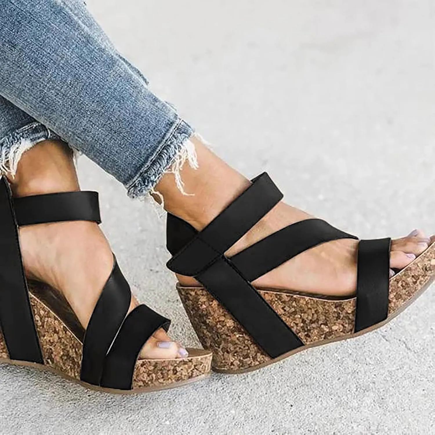 Casual Sandals Women Hard Heel Wedge Sandals for Women Open Toe Shoes Comfortable Strap Beach Sandals