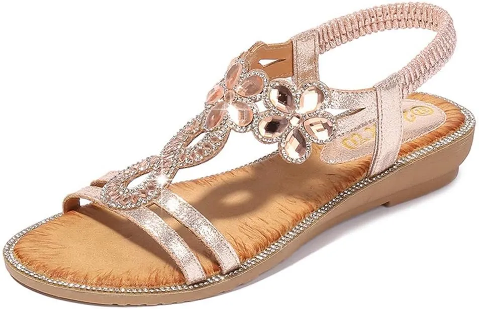 Casual Shoes Ladies Women Sandals Bling Flat Beach Flower Crystal Bohemia Summer Women's Water Hiking Shoes