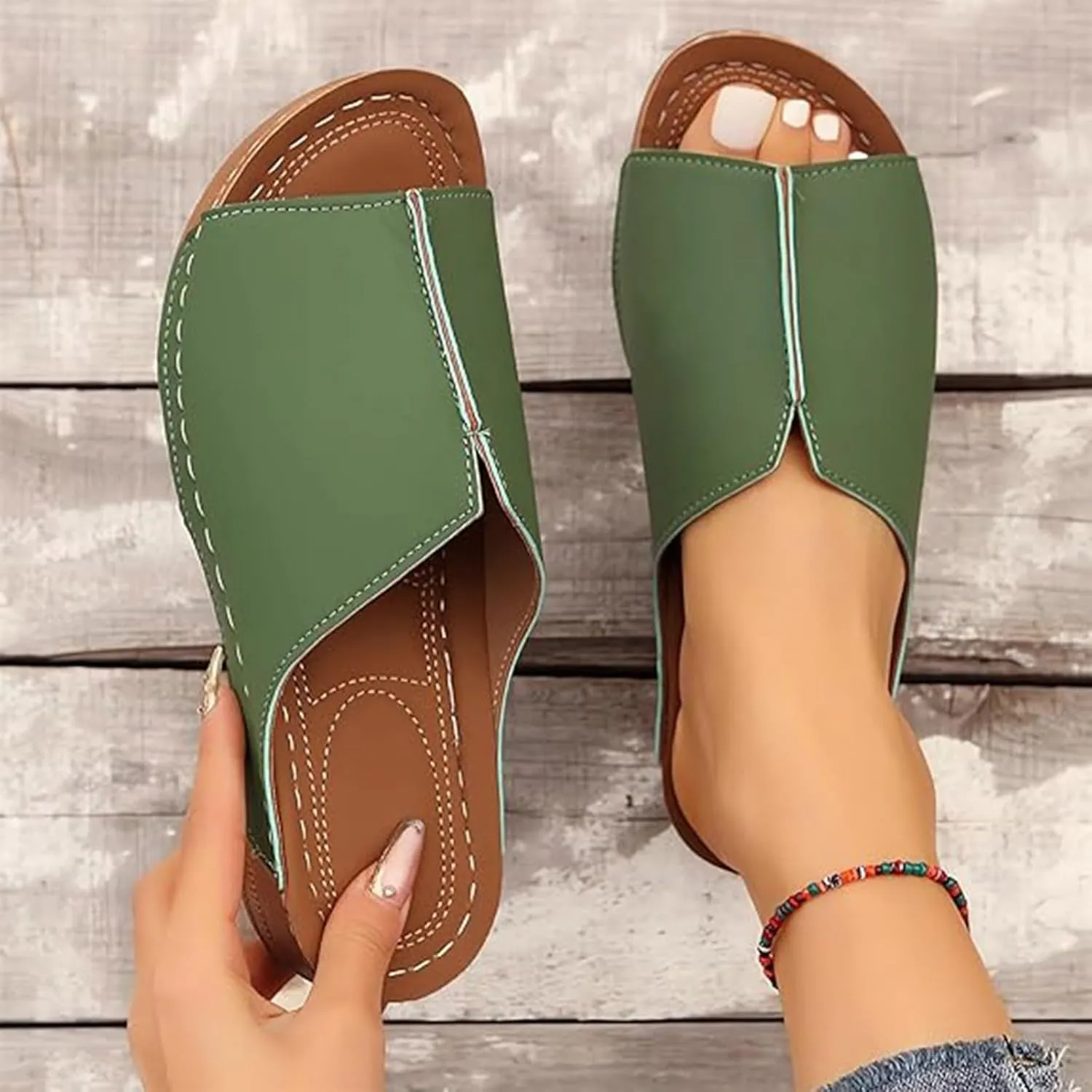 Cathalem Women's Comfortable Arch Support Sandals, Brown, Flat Sandals