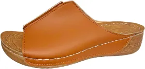 Cathalem Women's Comfortable Arch Support Sandals, Brown, Flat Sandals