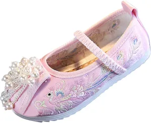Children's Girls Embroidered Hanfu Shoes Antiquity Cheongsam Shoes Jade Beads Performance Summer Shoes