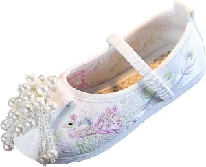 Children's Girls Embroidered Hanfu Shoes Antiquity Cheongsam Shoes Jade Beads Performance Summer Shoes