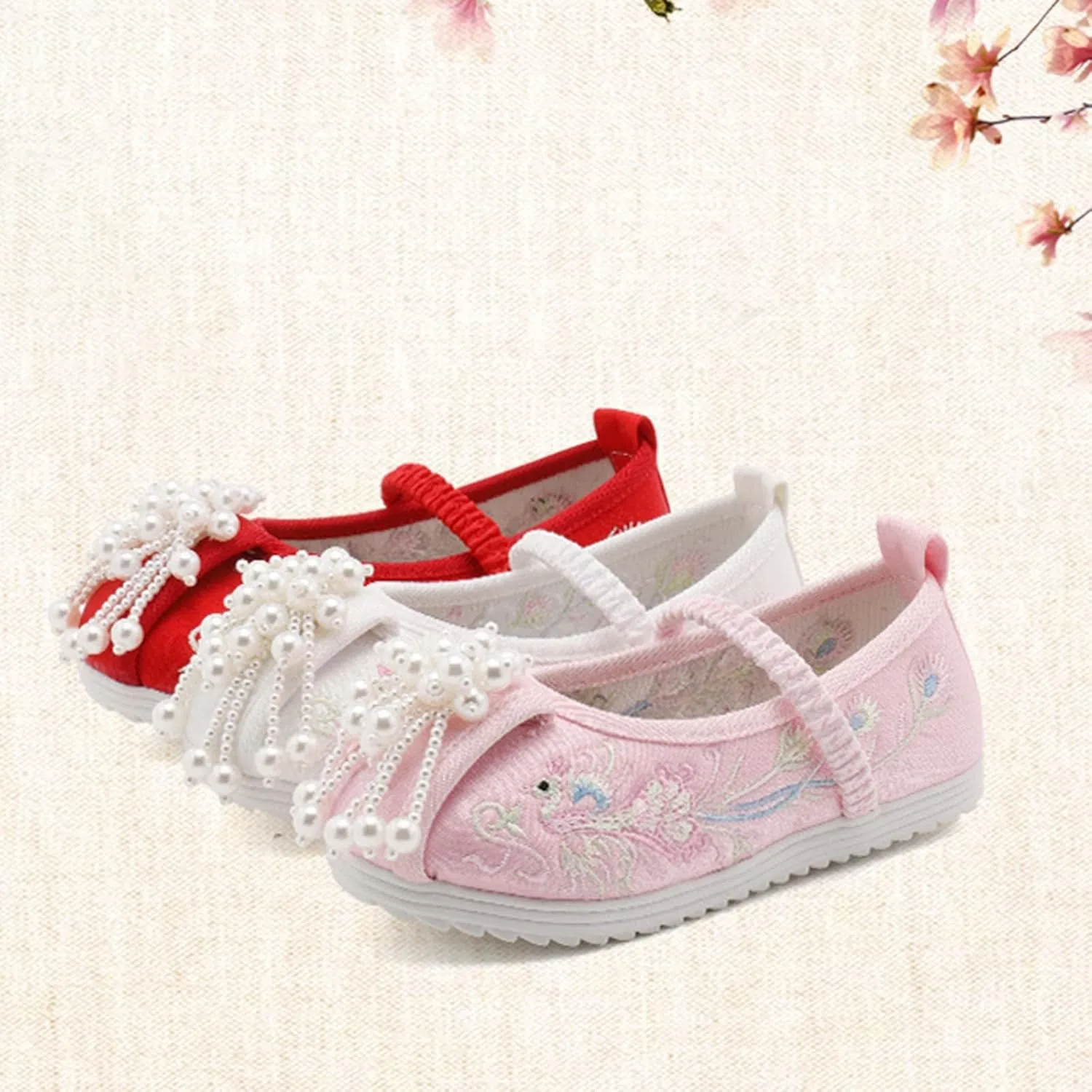 Children's Girls Embroidered Hanfu Shoes Antiquity Cheongsam Shoes Jade Beads Performance Summer Shoes