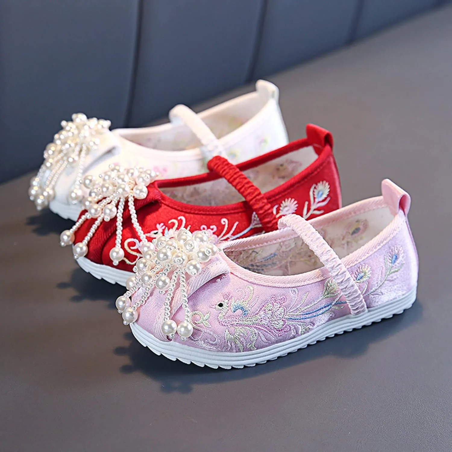 Children's Girls Embroidered Hanfu Shoes Antiquity Cheongsam Shoes Jade Beads Performance Summer Shoes