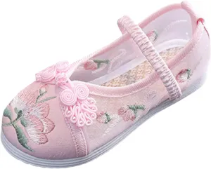 Chinese Traditional Embroidered Costume Shoes Girls Ancient Round Toe Floral Flat?? Fairy Cheongsam Dress Up Shoes