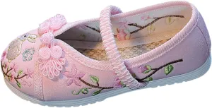 Chinese Traditional Embroidered Costume Shoes Girls Ancient Round Toe Floral Flat?? Fairy Cheongsam Dress Up Shoes