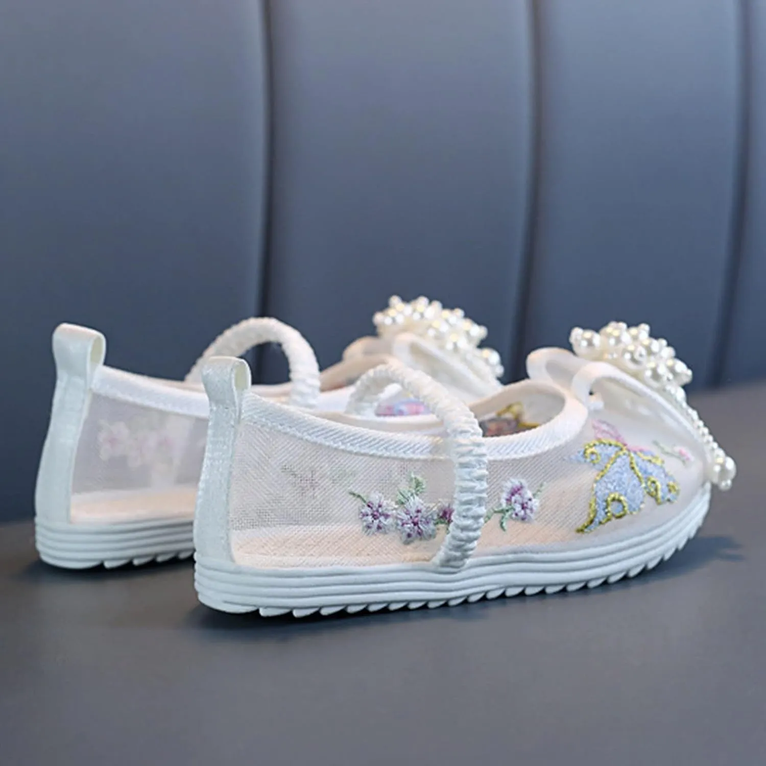 Chinese Traditional Embroidered Costume Shoes Girls Ancient Round Toe Floral Flat?? Fairy Cheongsam Dress Up Shoes