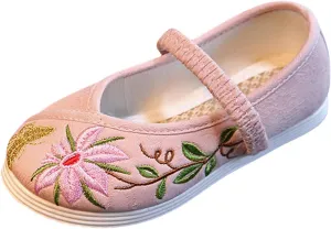 Chinese Traditional Embroidered Costume Shoes Girls Ancient Round Toe Floral Flat?? Fairy Cheongsam Dress Up Shoes