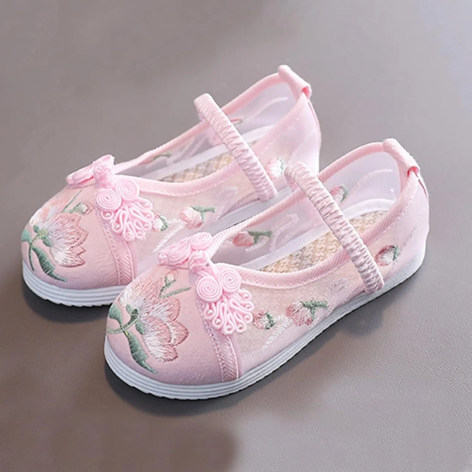 Chinese Traditional Embroidered Costume Shoes Girls Ancient Round Toe Floral Flat?? Fairy Cheongsam Dress Up Shoes