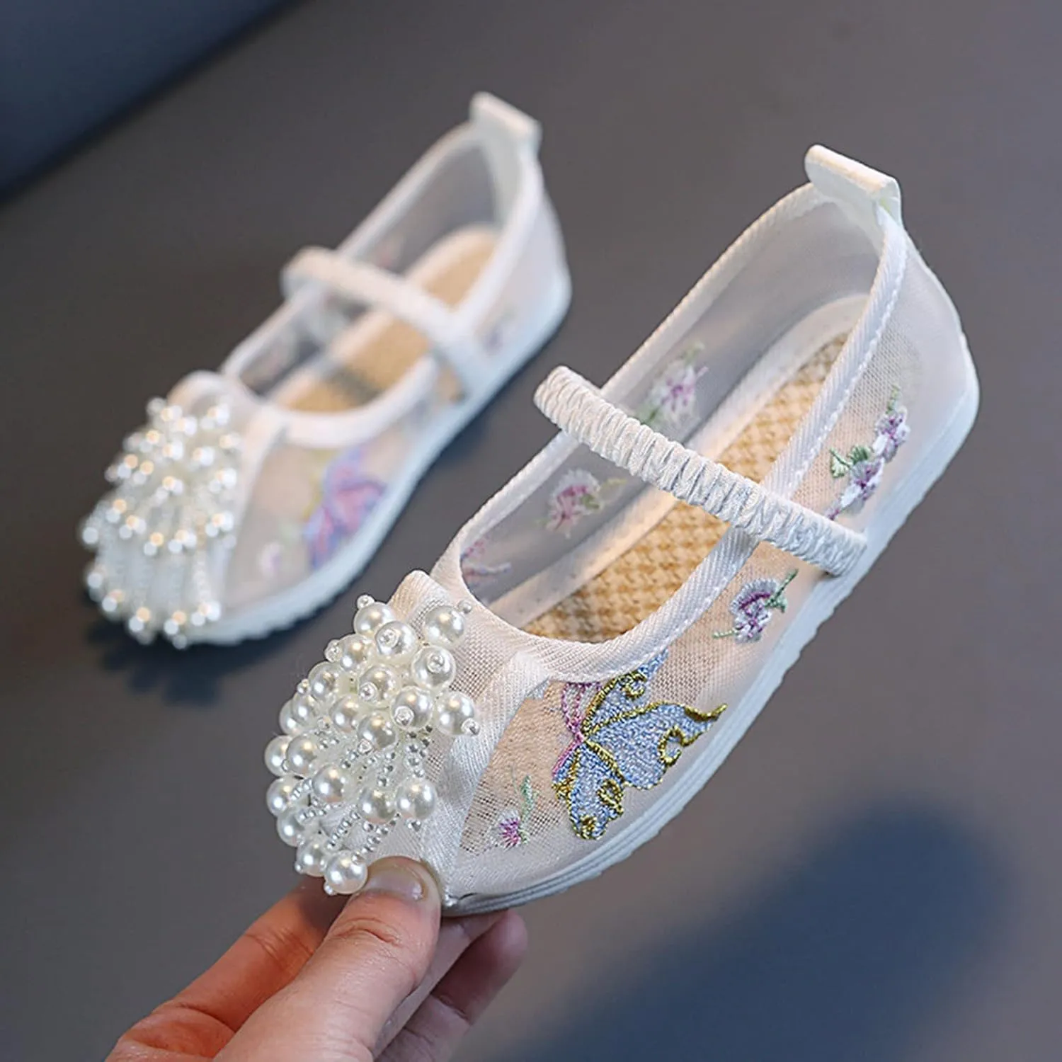 Chinese Traditional Embroidered Costume Shoes Girls Ancient Round Toe Floral Flat?? Fairy Cheongsam Dress Up Shoes