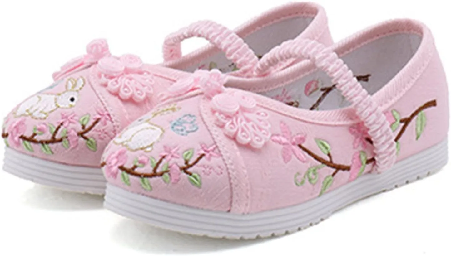 Chinese Traditional Embroidered Costume Shoes Girls Ancient Round Toe Floral Flat?? Fairy Cheongsam Dress Up Shoes