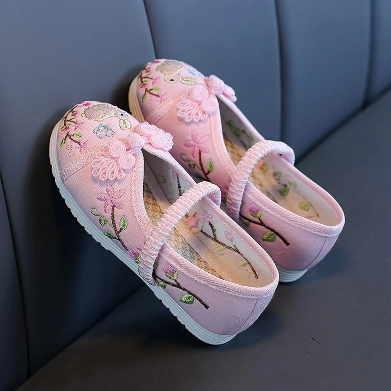 Chinese Traditional Embroidered Costume Shoes Girls Ancient Round Toe Floral Flat?? Fairy Cheongsam Dress Up Shoes