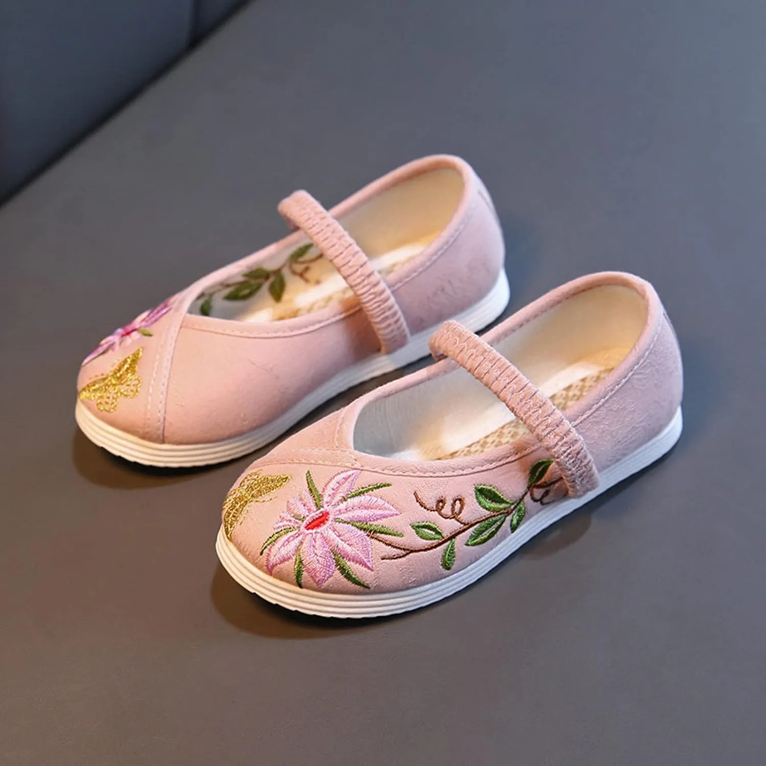 Chinese Traditional Embroidered Costume Shoes Girls Ancient Round Toe Floral Flat?? Fairy Cheongsam Dress Up Shoes