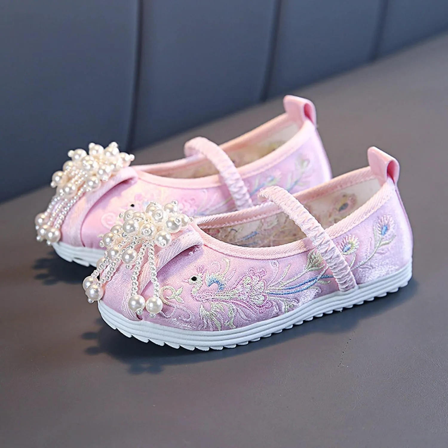 Chinese Traditional Embroidered Costume Shoes Girls Ancient Round Toe Floral Flat?? Fairy Cheongsam Dress Up Shoes