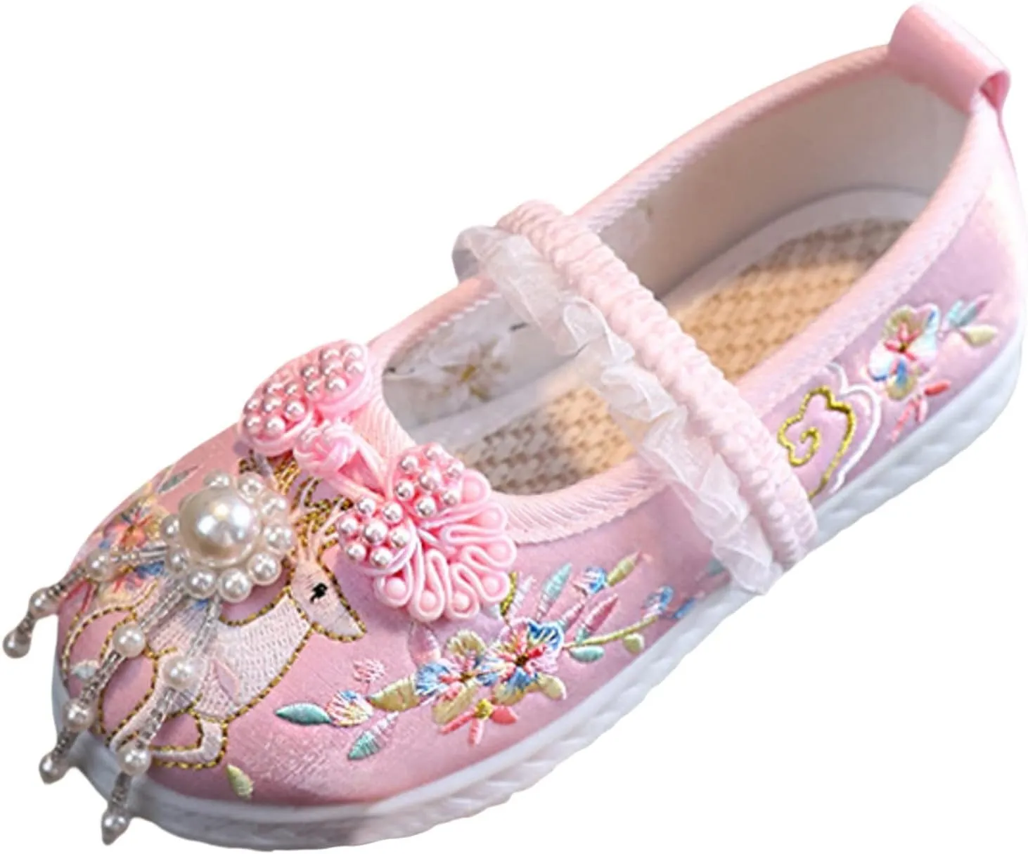 Chinese Traditional Embroidered Costume Shoes Girls Ancient Round Toe Floral Flat?? Fairy Cheongsam Dress Up Shoes