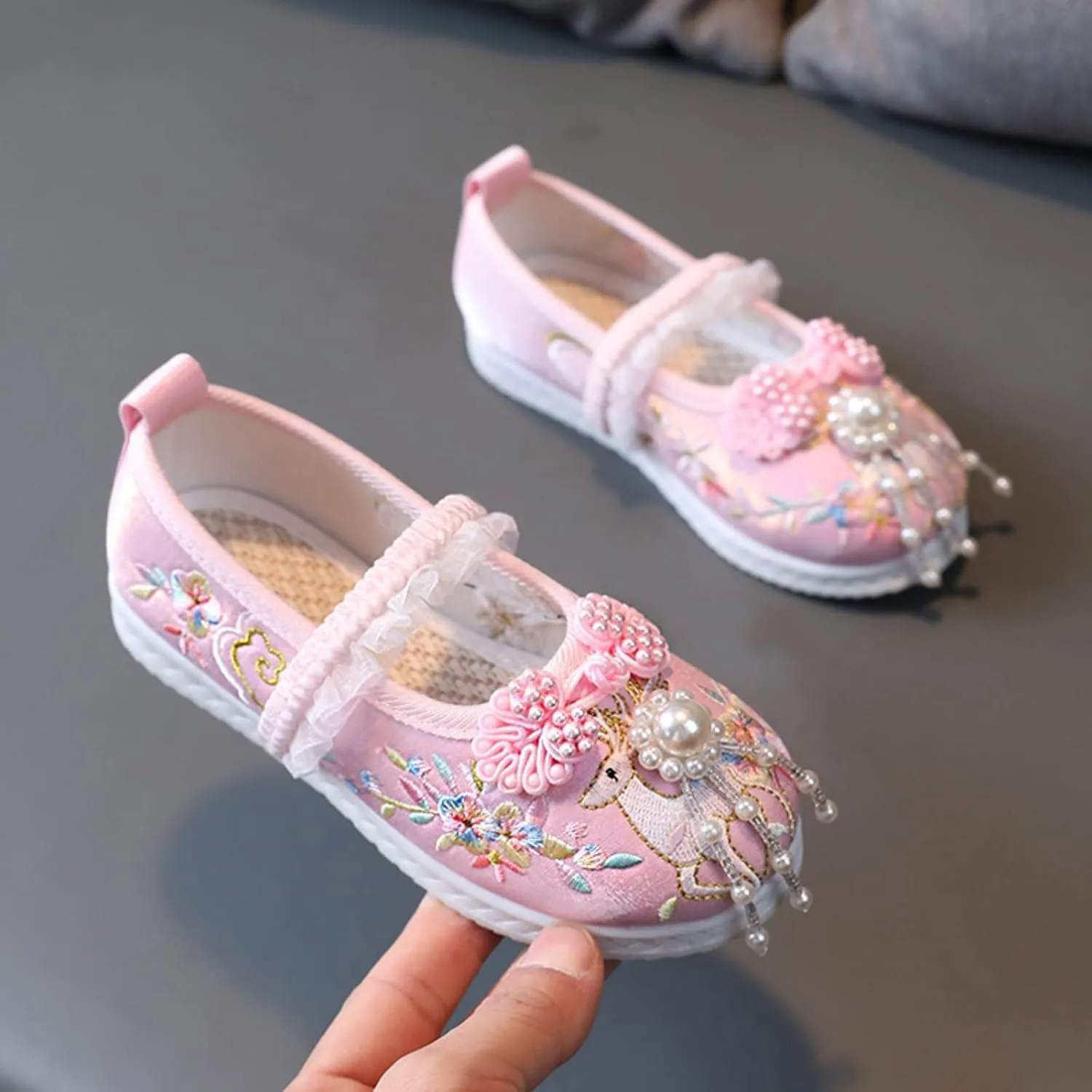 Chinese Traditional Embroidered Costume Shoes Girls Ancient Round Toe Floral Flat?? Fairy Cheongsam Dress Up Shoes