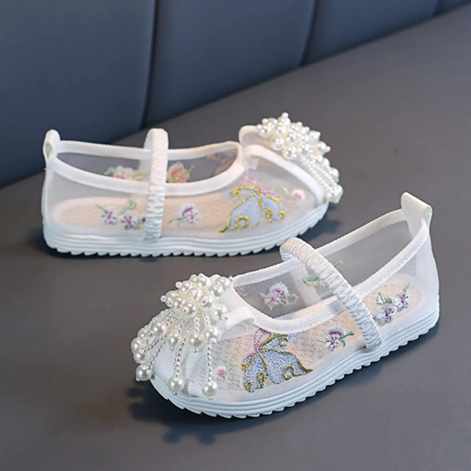 Chinese Traditional Embroidered Costume Shoes Girls Ancient Round Toe Floral Flat?? Fairy Cheongsam Dress Up Shoes