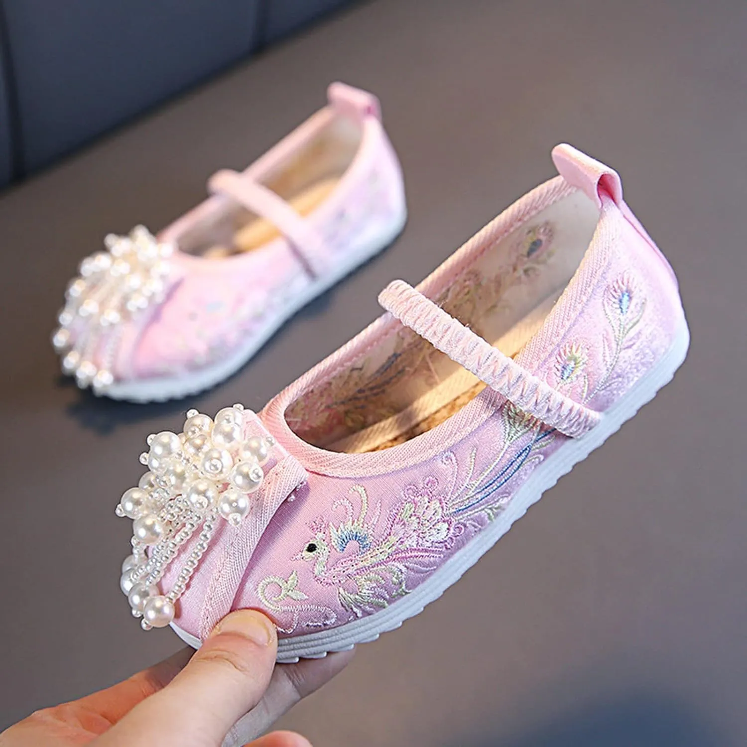 Chinese Traditional Embroidered Costume Shoes Girls Ancient Round Toe Floral Flat?? Fairy Cheongsam Dress Up Shoes