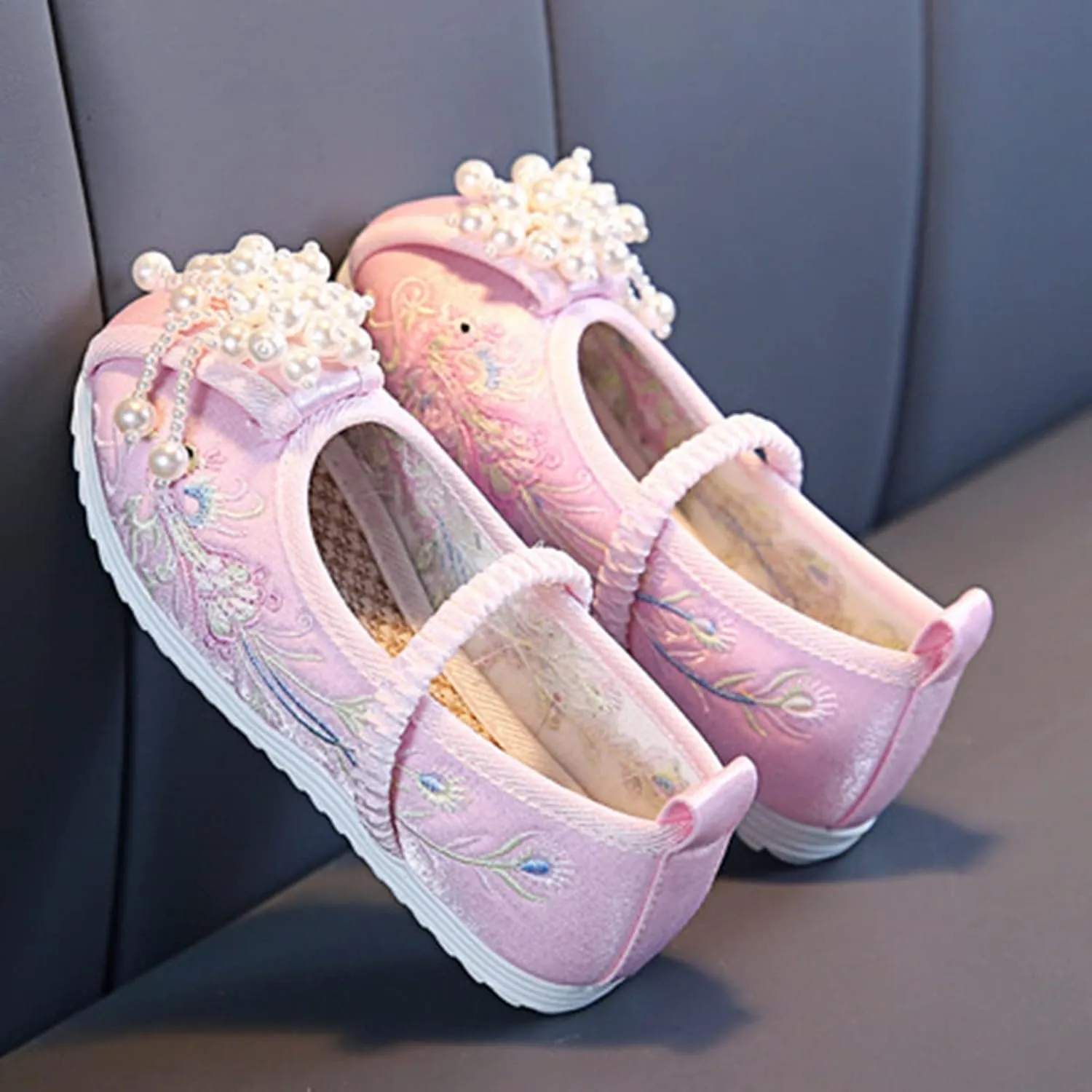 Chinese Traditional Embroidered Costume Shoes Girls Ancient Round Toe Floral Flat?? Fairy Cheongsam Dress Up Shoes