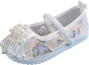 Chinese Traditional Embroidered Costume Shoes Girls Ancient Round Toe Floral Flat?? Fairy Cheongsam Dress Up Shoes