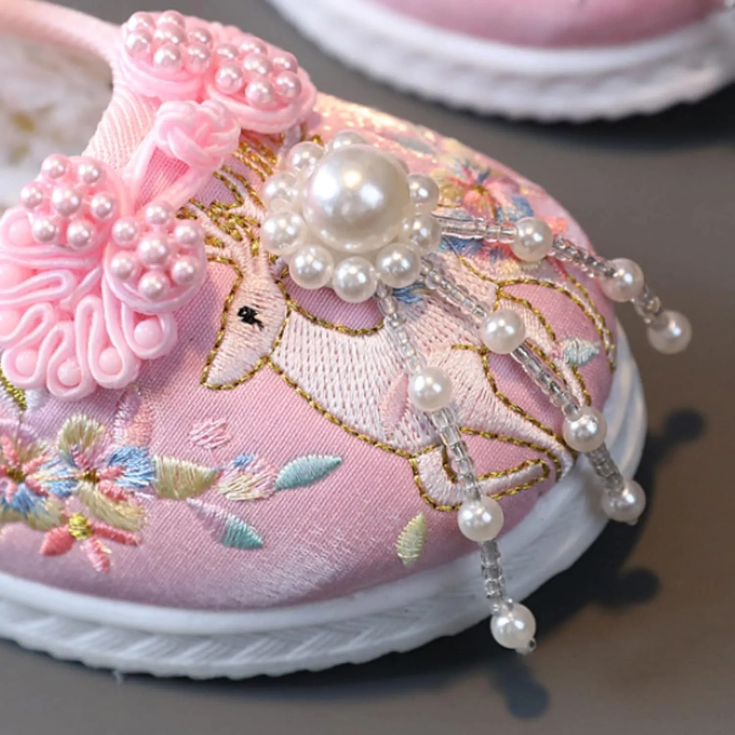 Chinese Traditional Embroidered Costume Shoes Girls Ancient Round Toe Floral Flat?? Fairy Cheongsam Dress Up Shoes