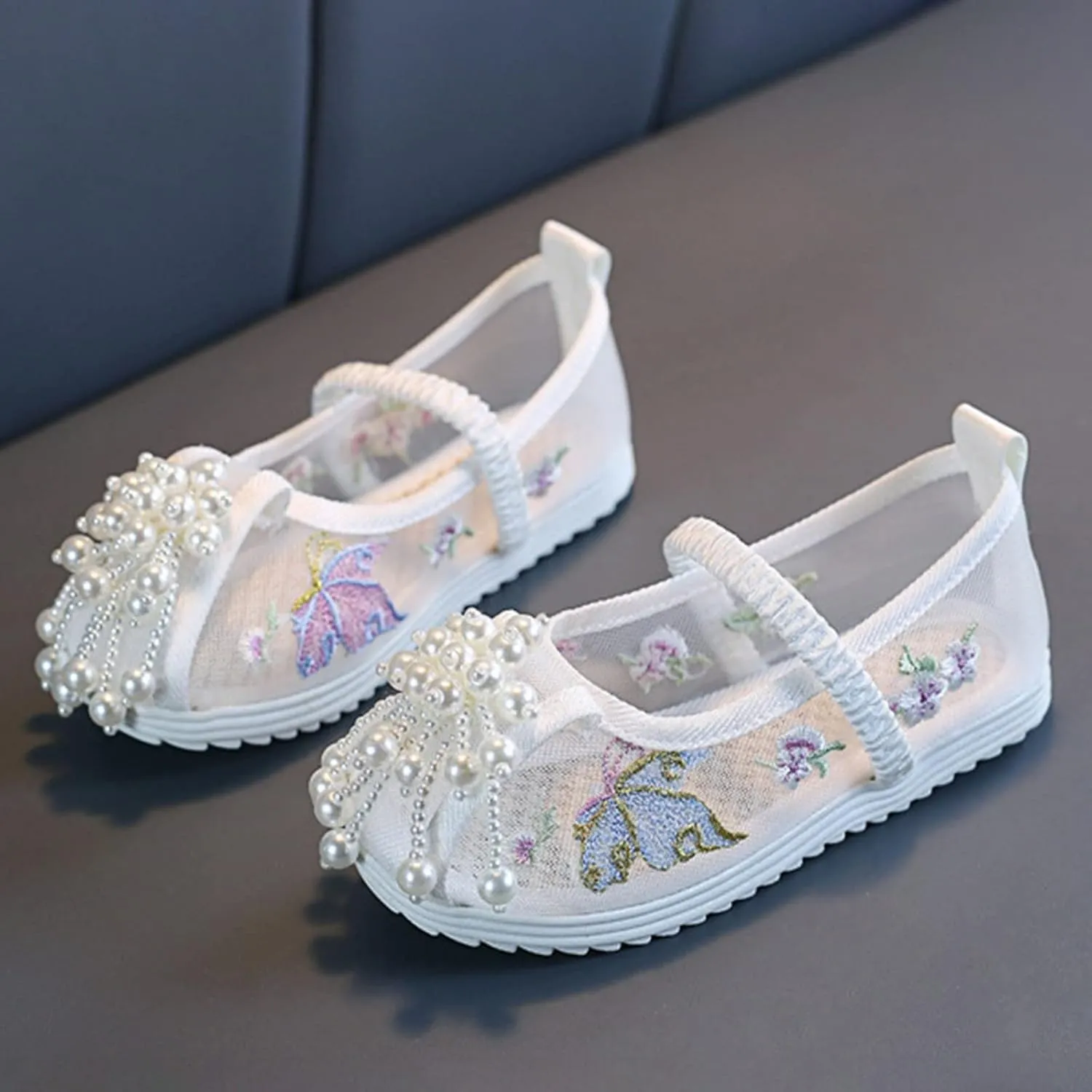 Chinese Traditional Embroidered Costume Shoes Girls Ancient Round Toe Floral Flat?? Fairy Cheongsam Dress Up Shoes