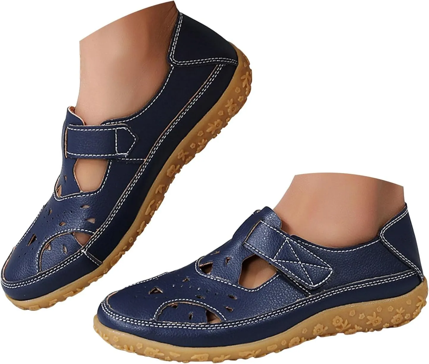 Closed Toe Sandals for Women 2025 Dressy Summer Comfortable Flat Sandals with Arch Support Breathable Hollow Out Flat Shoes Wide Width Orthopedic Sandal Dress Shoes