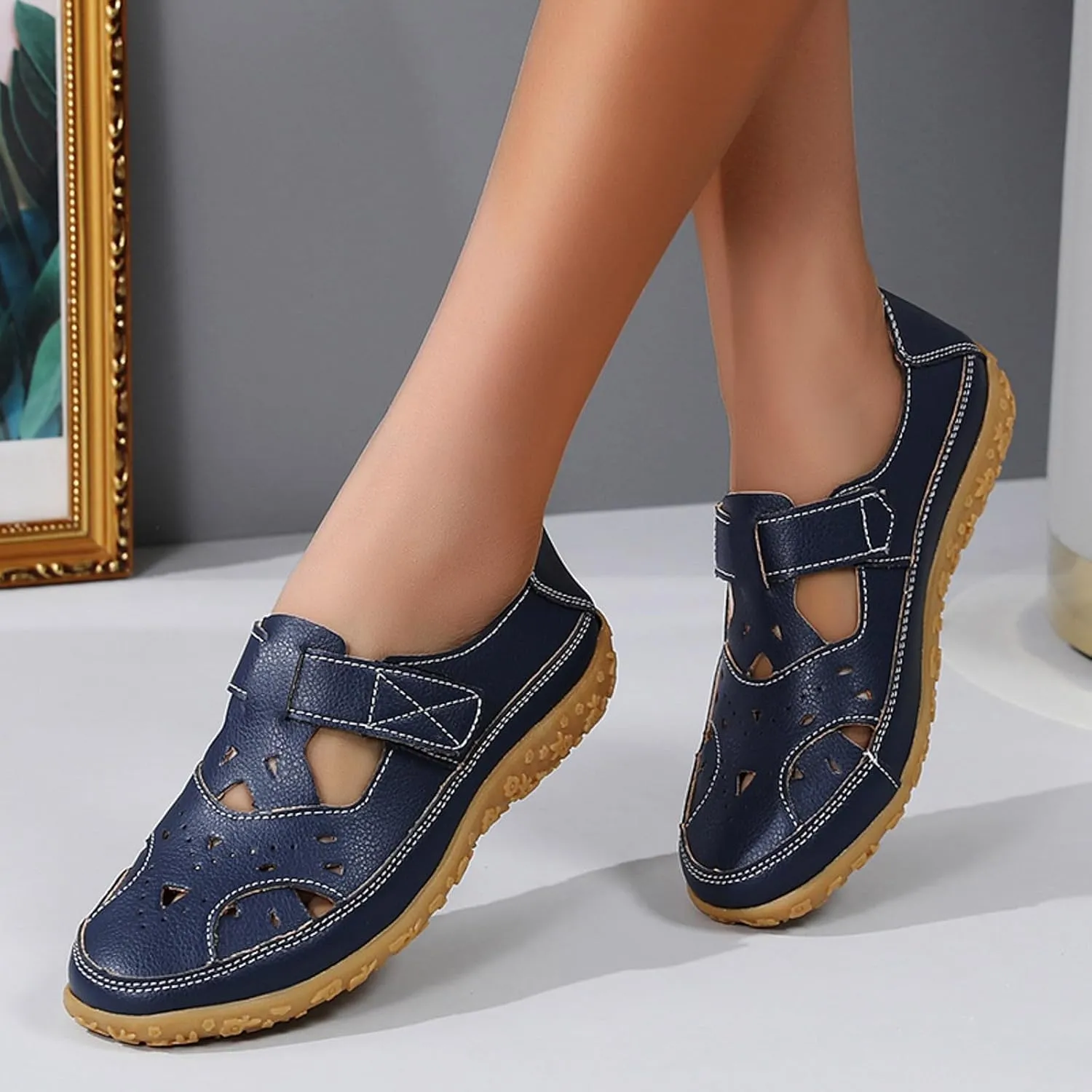 Closed Toe Sandals for Women 2025 Dressy Summer Comfortable Flat Sandals with Arch Support Breathable Hollow Out Flat Shoes Wide Width Orthopedic Sandal Dress Shoes