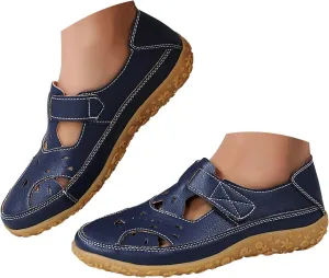 Closed Toe Sandals for Women 2025 Dressy Summer Comfortable Flat Sandals with Arch Support Breathable Hollow Out Flat Shoes Wide Width Orthopedic Sandal Dress Shoes
