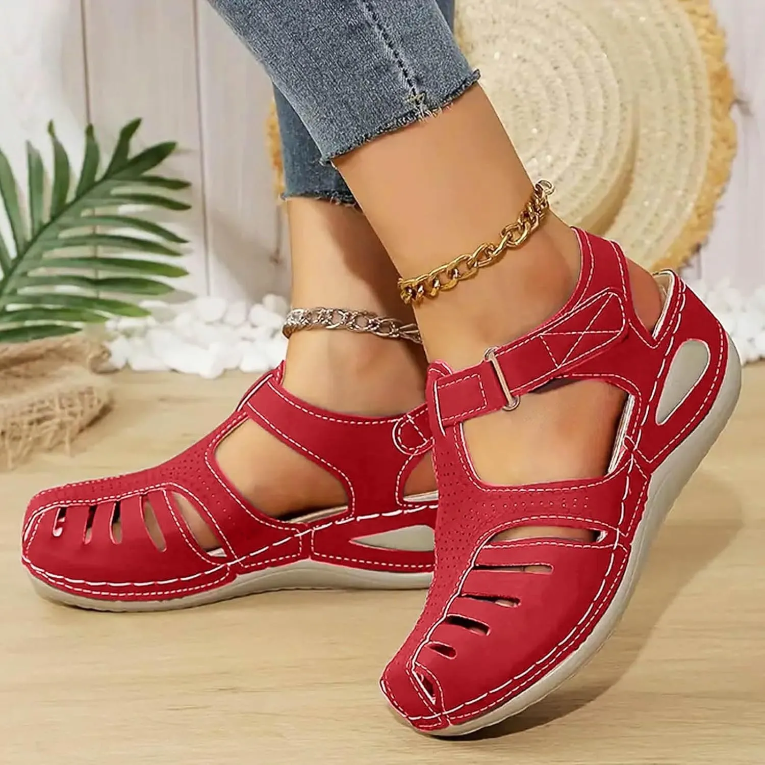 Closed Toe Sandals for Women 2025 Dressy Summer Comfortable Gladiator Sandals Ankle Strap Wedges Breathable Hollow Out Sandal Casual Anti-Slip Sandal Outdoor Walking Shoes