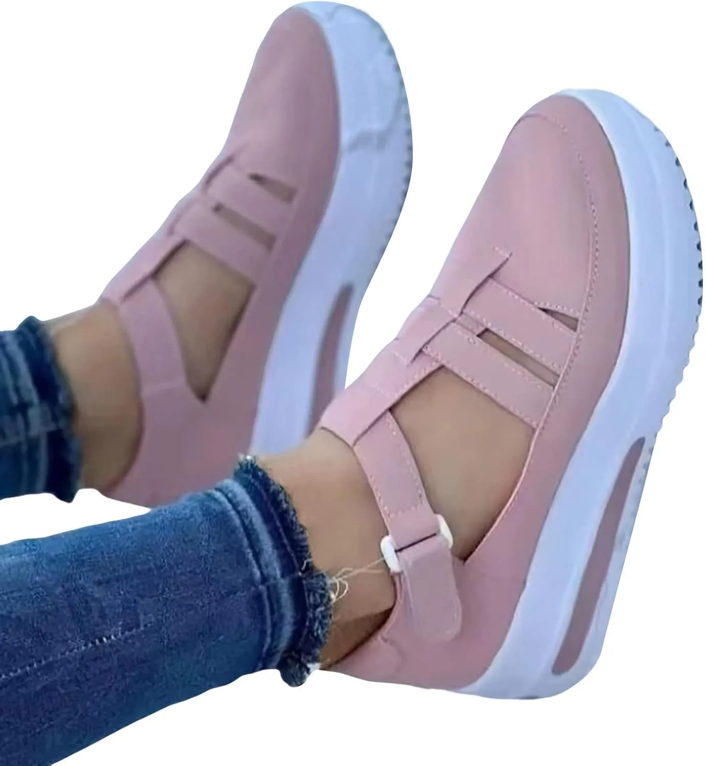 Closed Toe Sandals Women Hollow Sneakers Low Wedge Sandals Vintage Breathable Walking Shoes with Arch Support Thick Sole Sneakers Non Slip Lightweight Summer Vacation Sandal Tennis Running Shoes