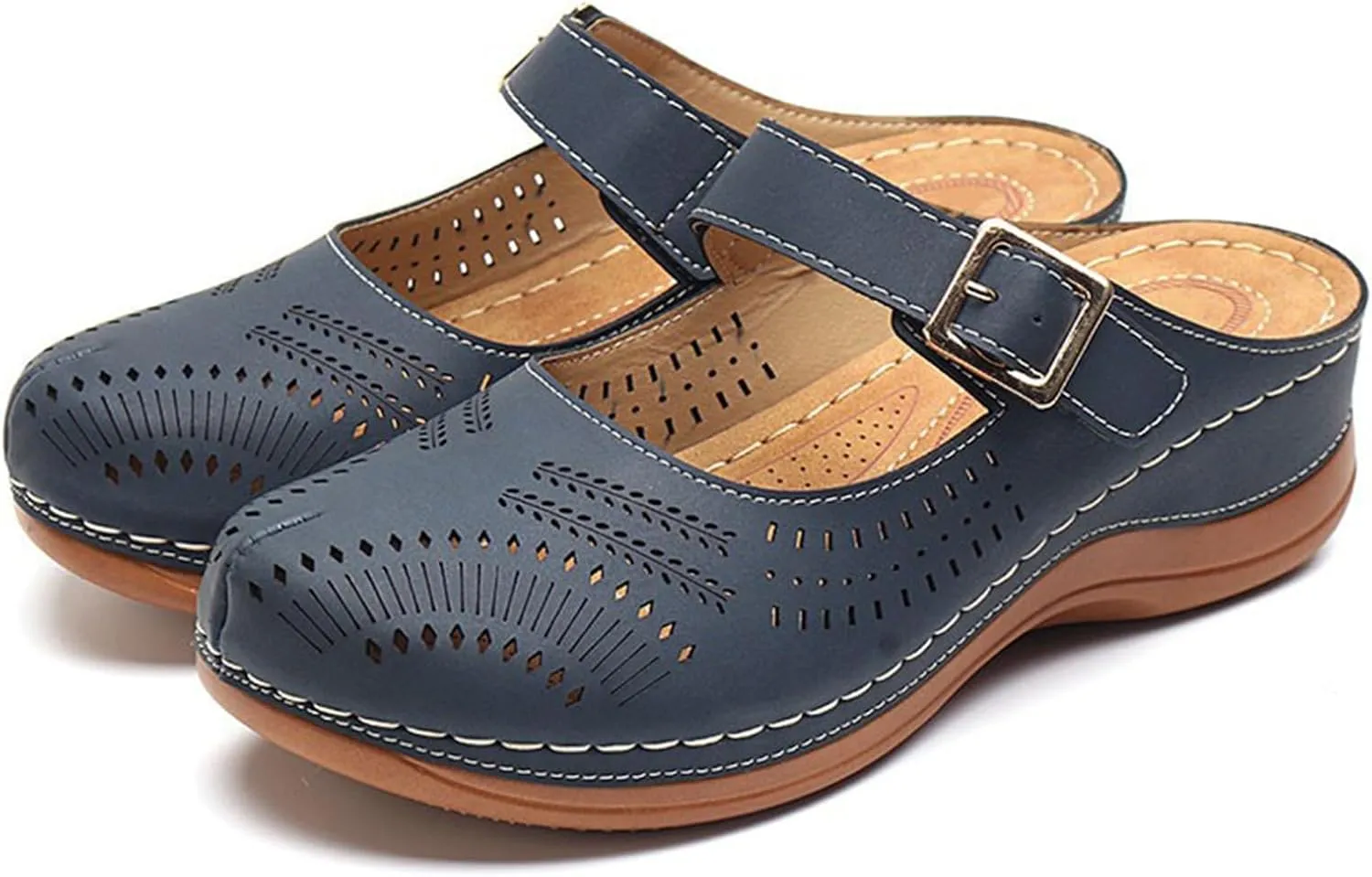 Closed Toe Slippers for Women with Arch Support Hollow Out Adjustable Orthopedic Sandals Low Wedge Shoes Comfort Wear Walking Lightweight Summer Casual Vacation Outfits 2025 Non Slip Mule