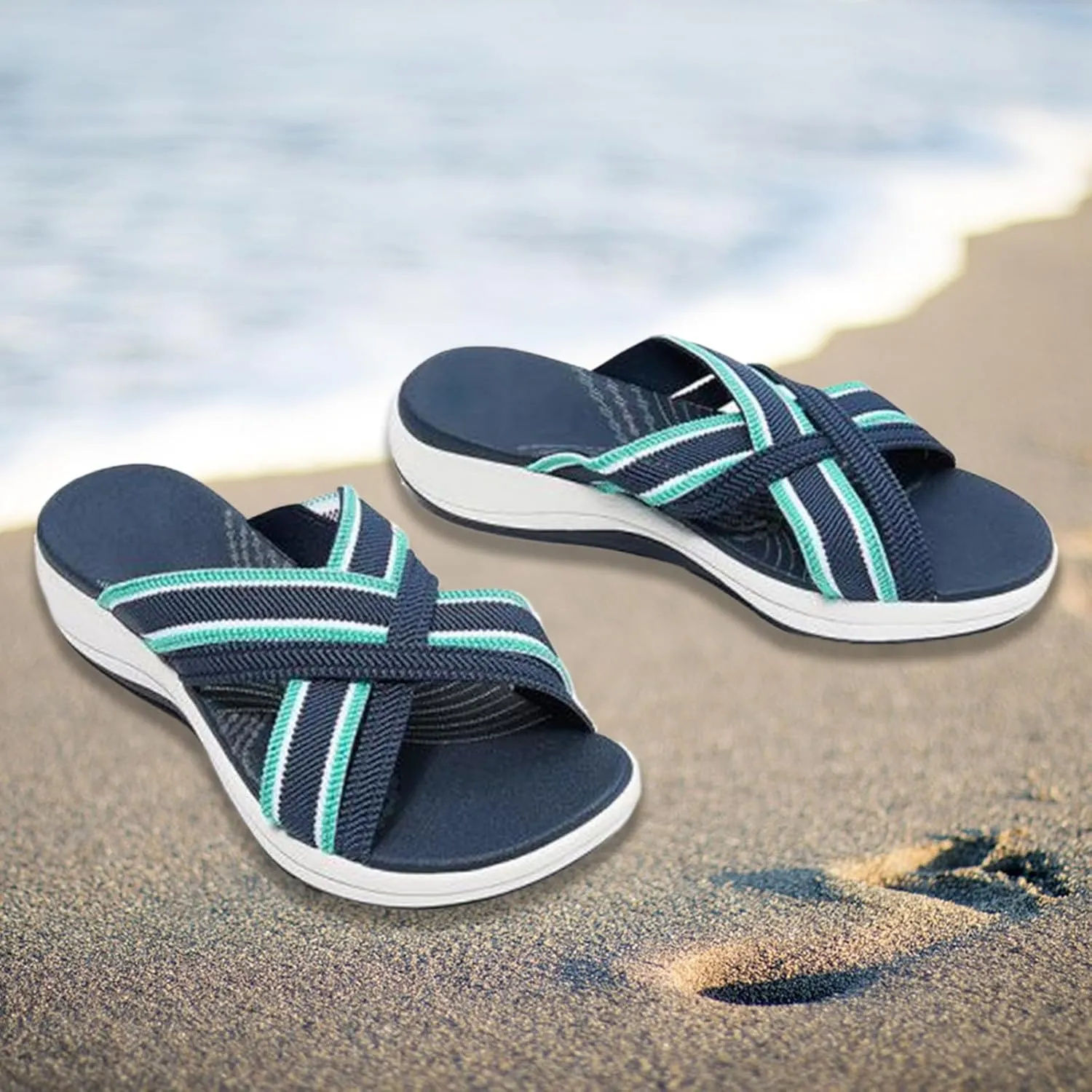 Comfortable Recovery Orthopedic Walking Sandals Damping Sole Upgradation Stretch with Arch Support Sandals Slide 2025 Summer Open Toe Slip-on Flat Slipper Comfy Criss Cross Beach Shoes