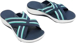 Comfortable Recovery Orthopedic Walking Sandals Damping Sole Upgradation Stretch with Arch Support Sandals Slide 2025 Summer Open Toe Slip-on Flat Slipper Comfy Criss Cross Beach Shoes