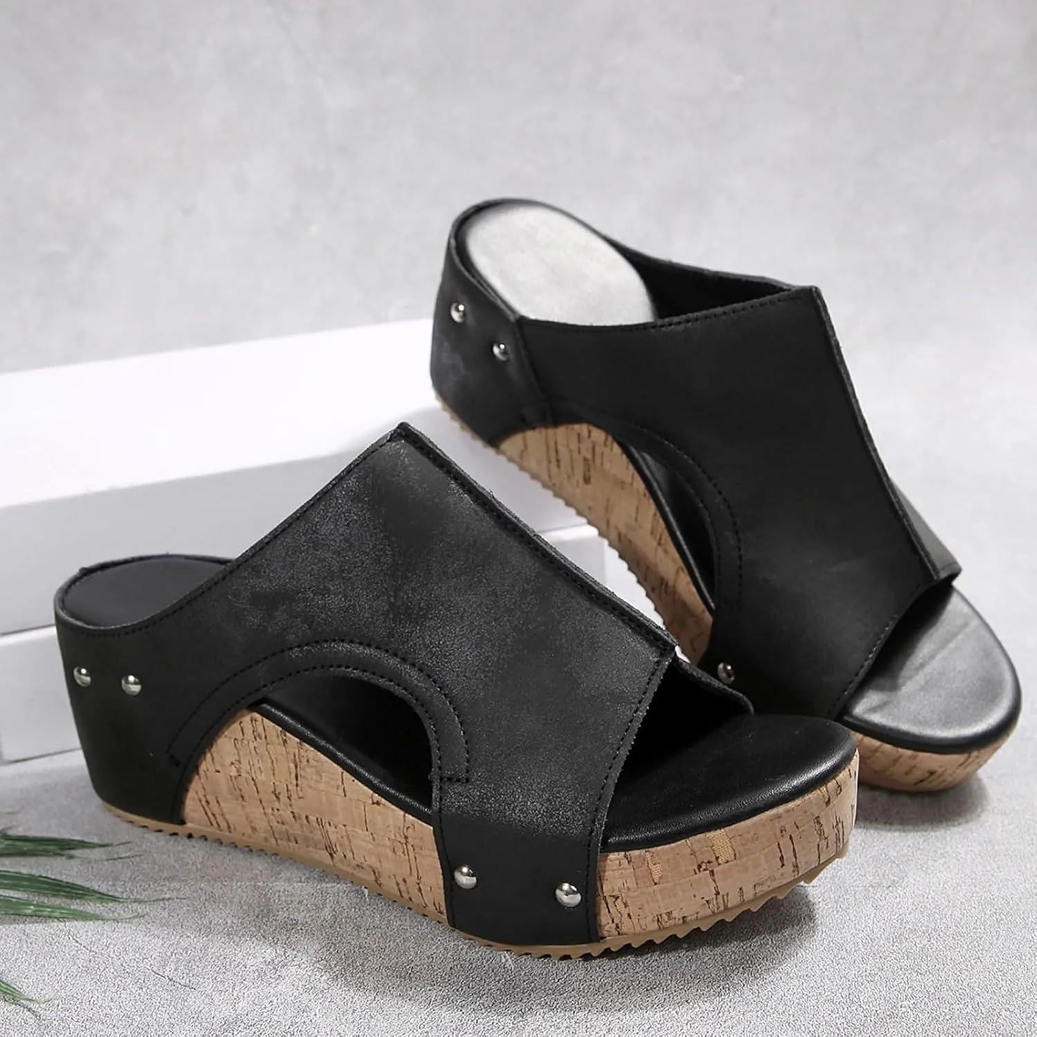 Cork Wedge Sandals for Women 2025 Summer Casual Trendy Comfy Wide Foot Thick Sole Leather Wedge Platform Sandals