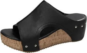 Cork Wedge Sandals for Women 2025 Summer Casual Trendy Comfy Wide Foot Thick Sole Leather Wedge Platform Sandals