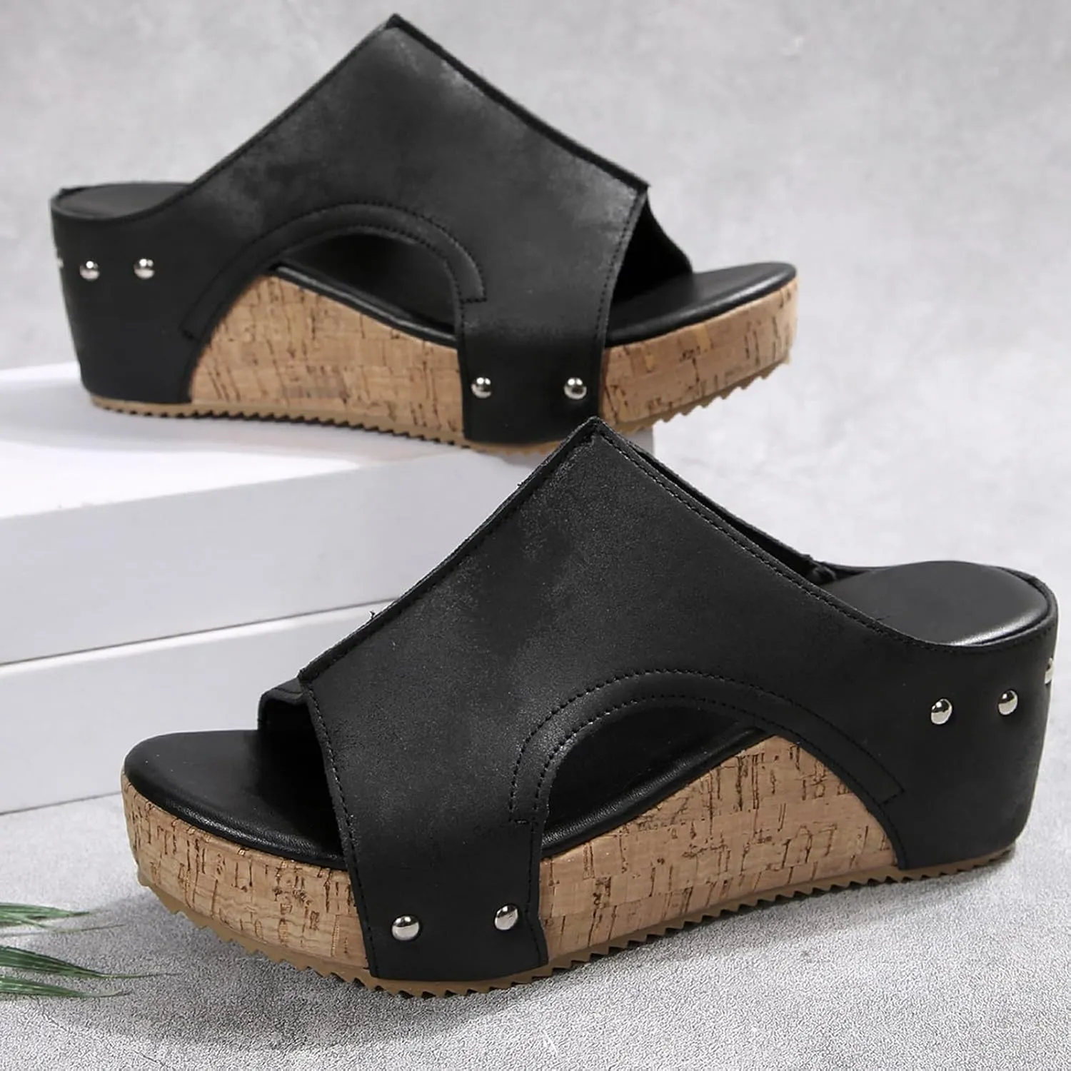Cork Wedge Sandals for Women 2025 Summer Casual Trendy Comfy Wide Foot Thick Sole Leather Wedge Platform Sandals