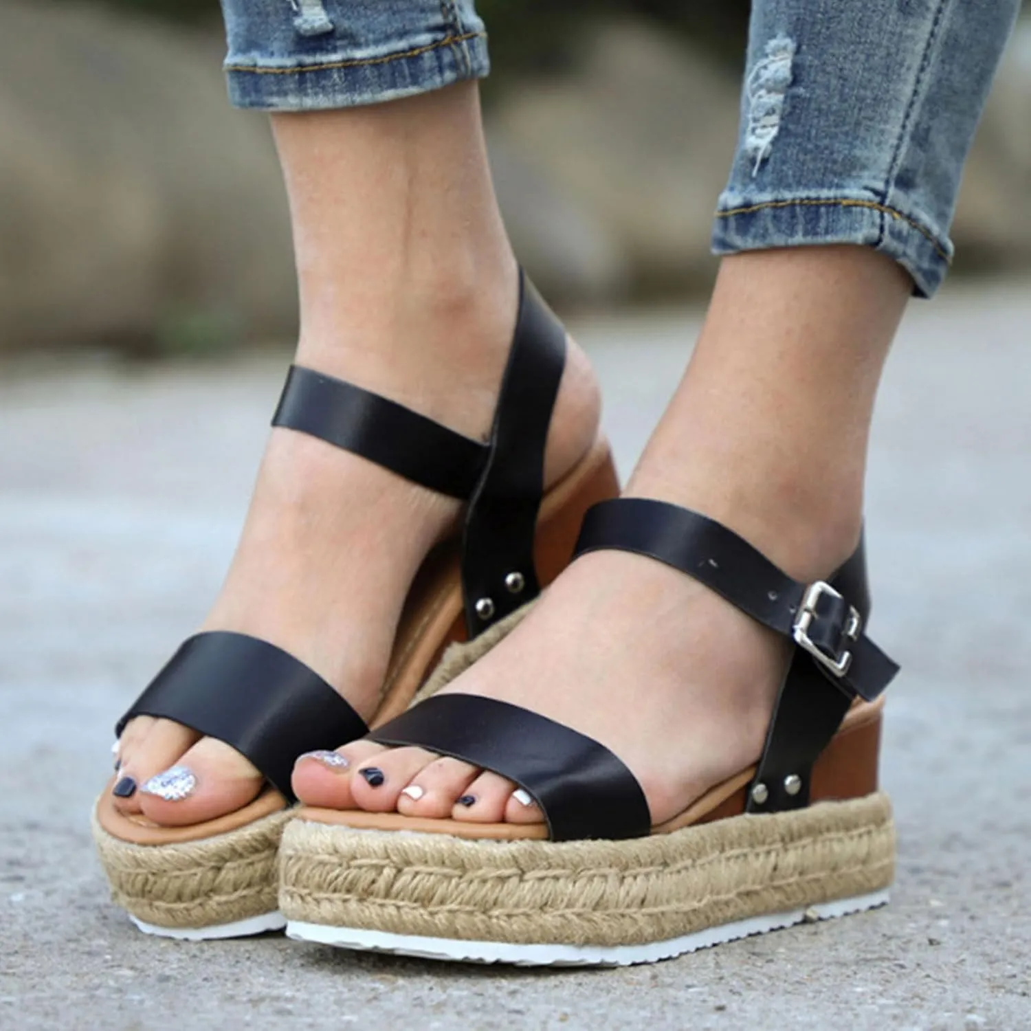 Damping Sole Upgradation Stretch Lightweight Sandals, Reef Platform Sandals Wedges Low Heel Rubber Cushion Slip on Going Out Dressy Comfortable Black Slides Wedge Slippers Arch Support