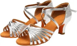 Dancing Shoes for Woman Adult High Heel Patent Leather Dance Shoes Professional Soft Soled Latin Dance Shoes(5.5cm Silver,38)